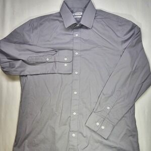 Haggar Mens Gray Button Down Dress Shirt Classic Fit 15-15.5 32/33